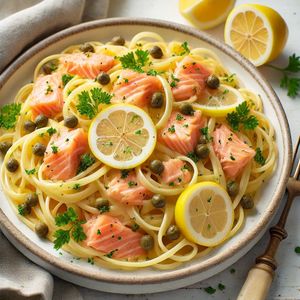 Linguine Salmon dengan Lemon dan Caper